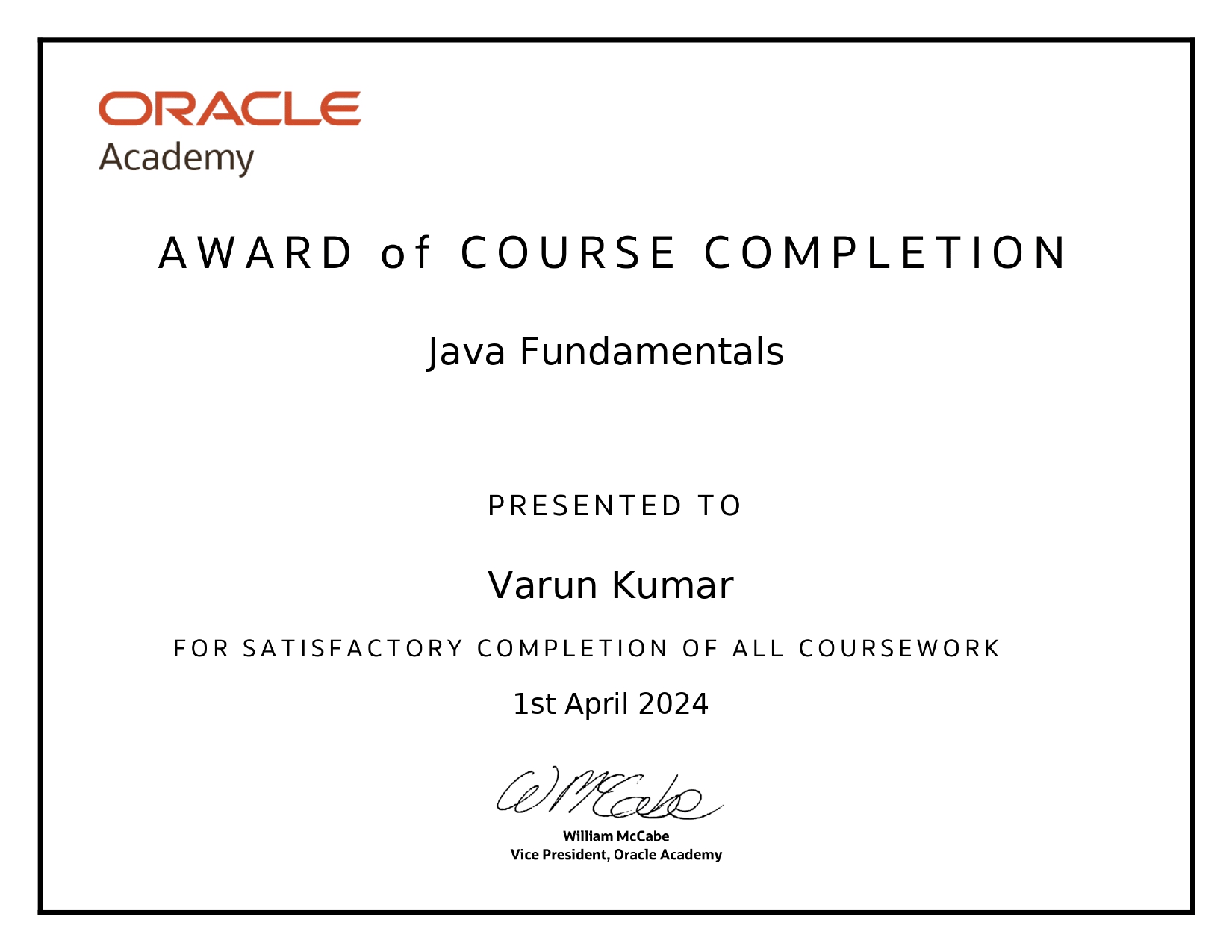 Oracle Java Fundamentals